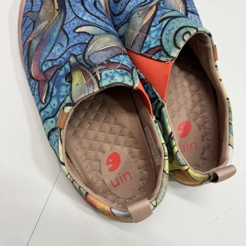 UIN Womens 8.5 Toledo Porpoise Dolphin Canvas Slip On Shoes Blue Multi Comfort - Picture 7 of 9
